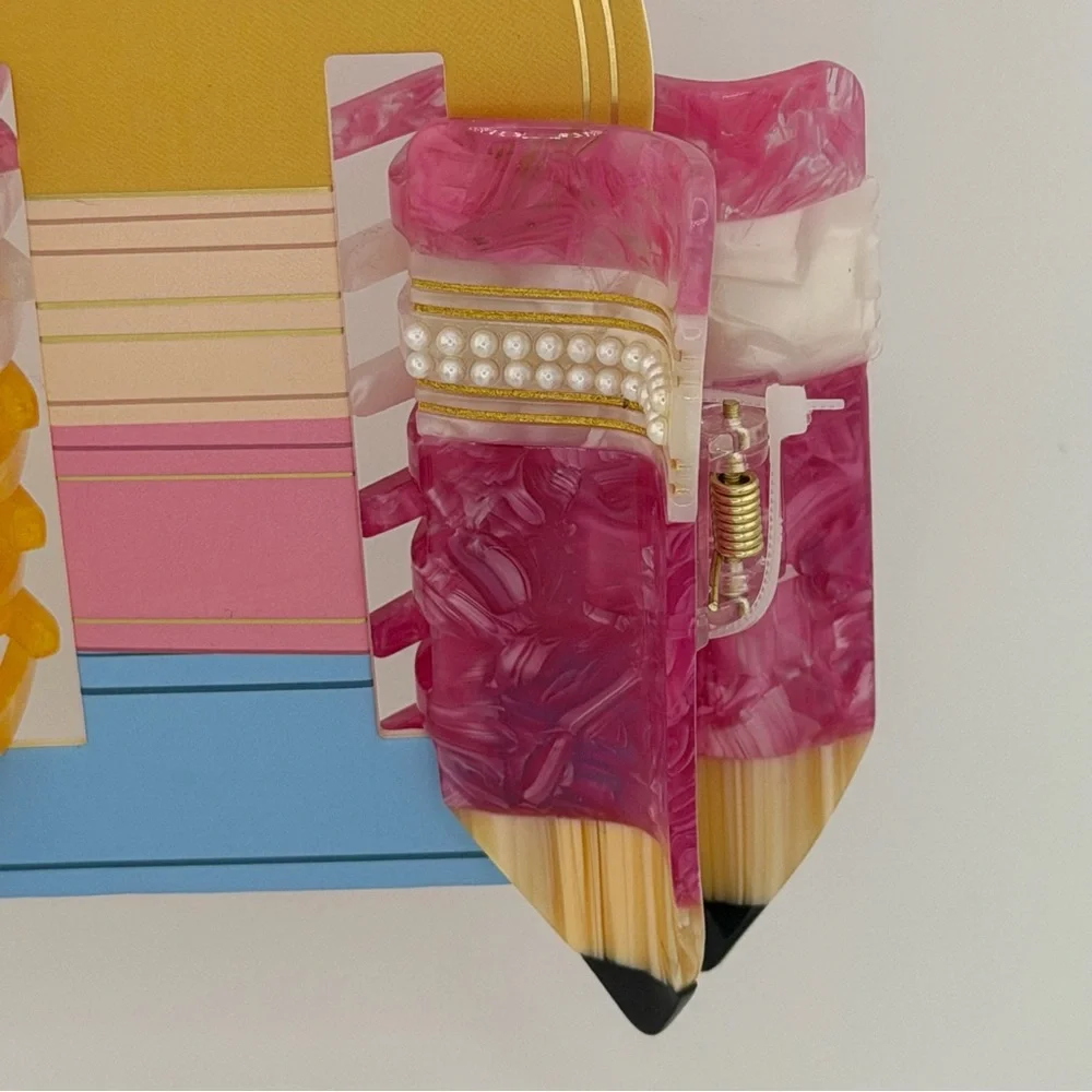 Piper K Back to School Themed Pencil Claw Hair Clip - Set of 2
